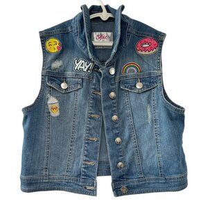 Justice Girls 16/18 Denim Patchwork Button Front Vest‎ Jean Jacket